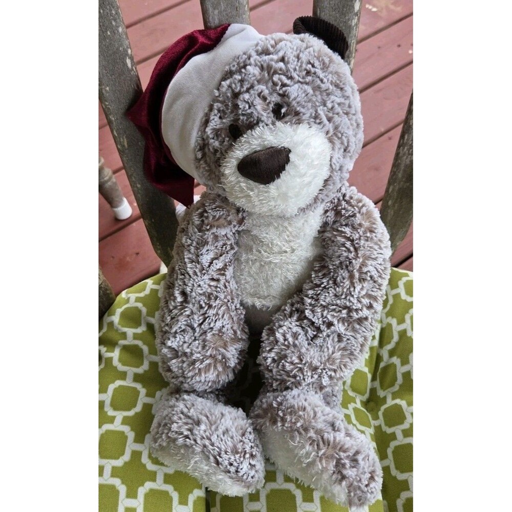 Demdaco Christmas Giving Bear Stuffed Plush Collectible Toy w/ Santa Hat 18"